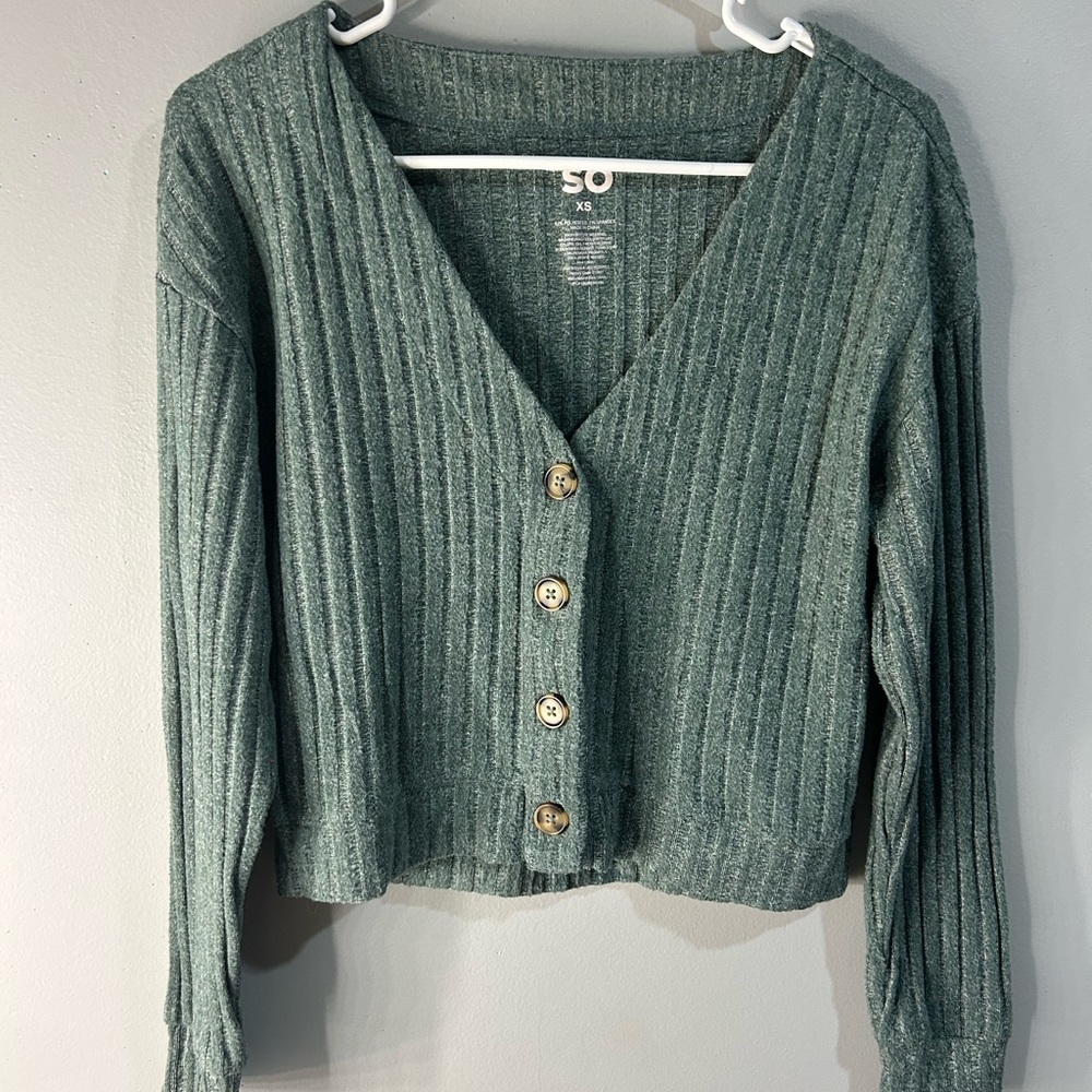 SO Women's Ribbed Cardigan in Green